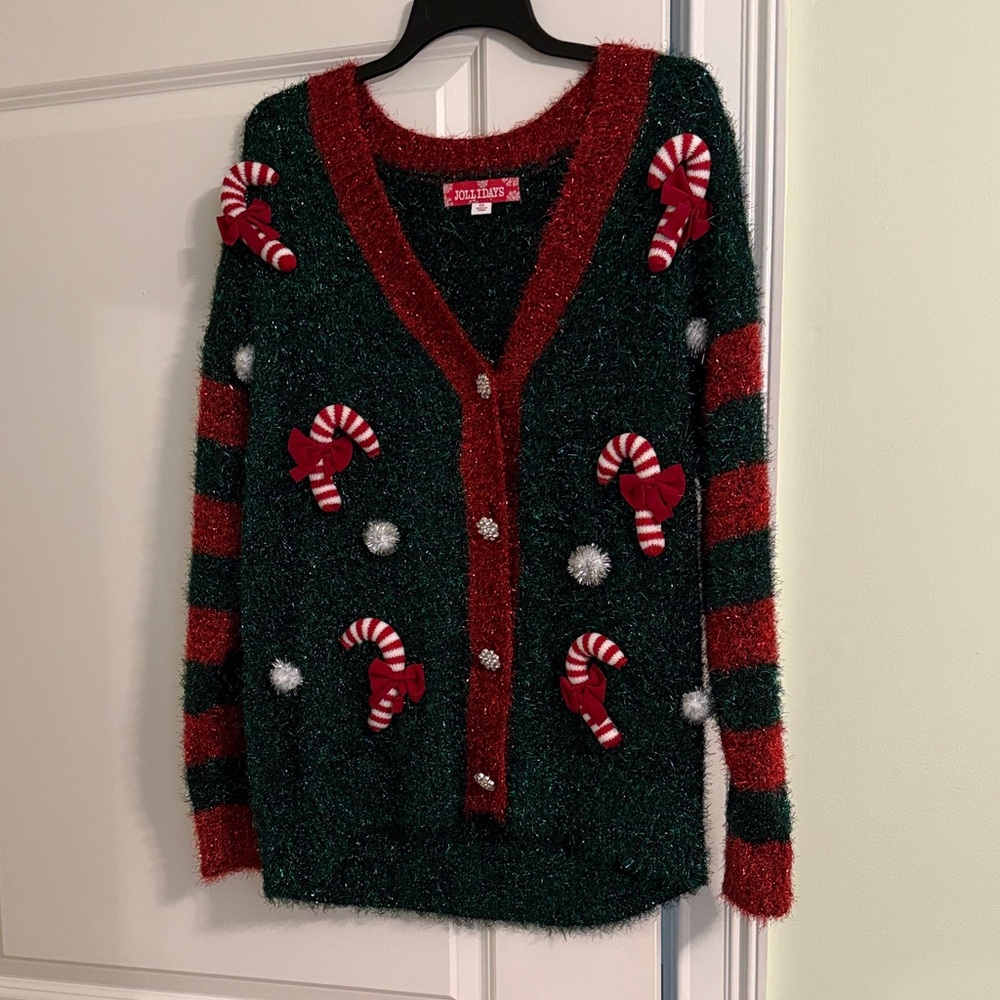 Tipsy Elves Green and Red Candy Cane Cardigan